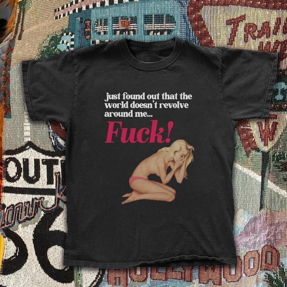 Black Graphic Tee With Text And Pinup Girl Design